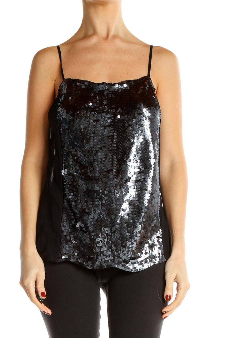 Black Sequin Party Tank Top