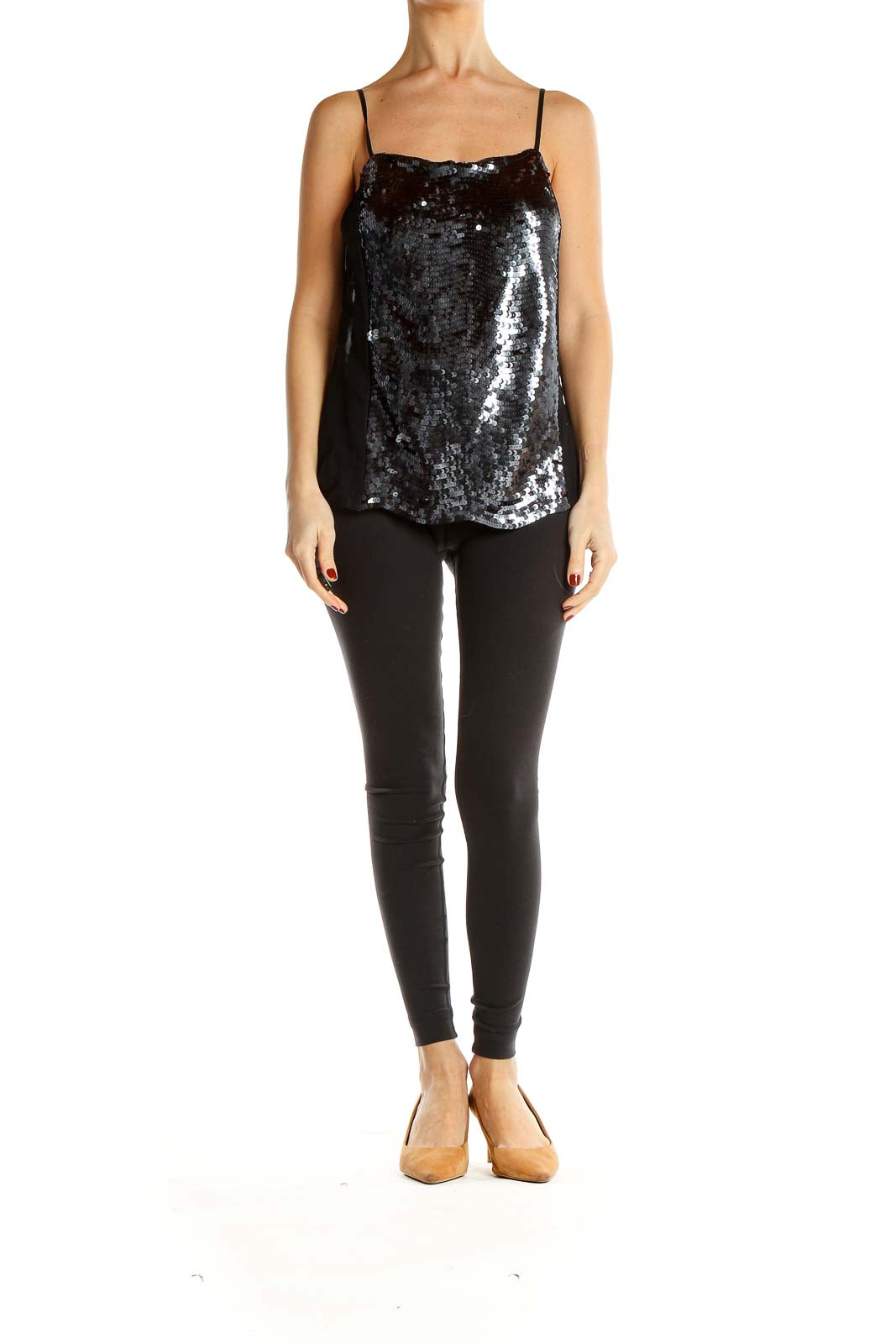 Black Sequin Party Tank Top