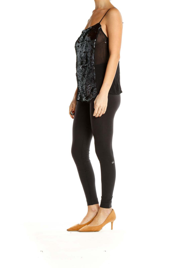 Black Sequin Party Tank Top