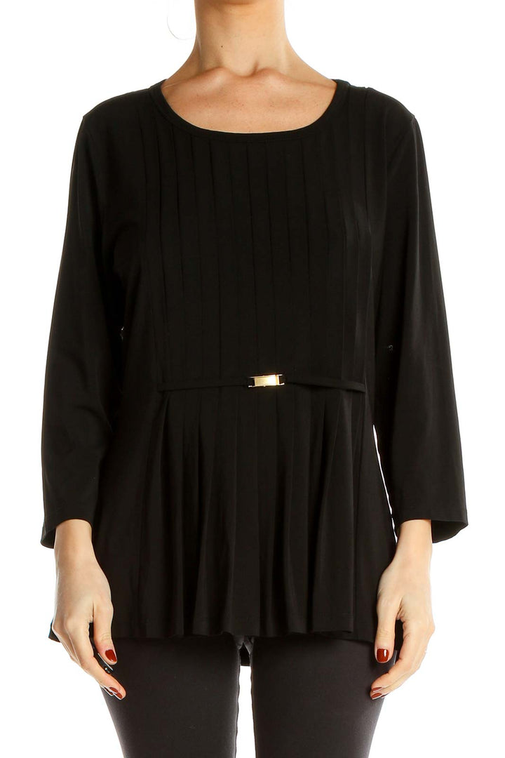 Black Chic Pleated Belted Blouse