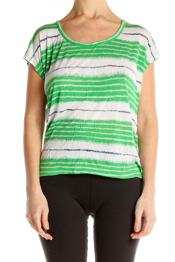 Front view of MICHAEL Michael Kors green and white striped short-sleeve top