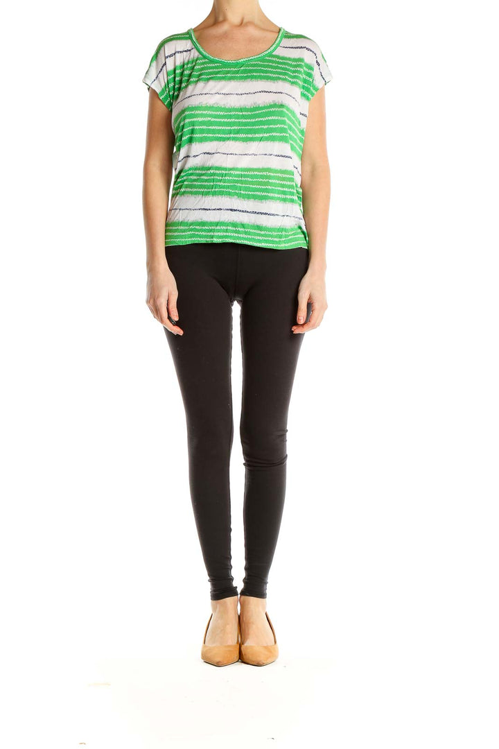 Front view of MICHAEL Michael Kors green and white striped short-sleeve top