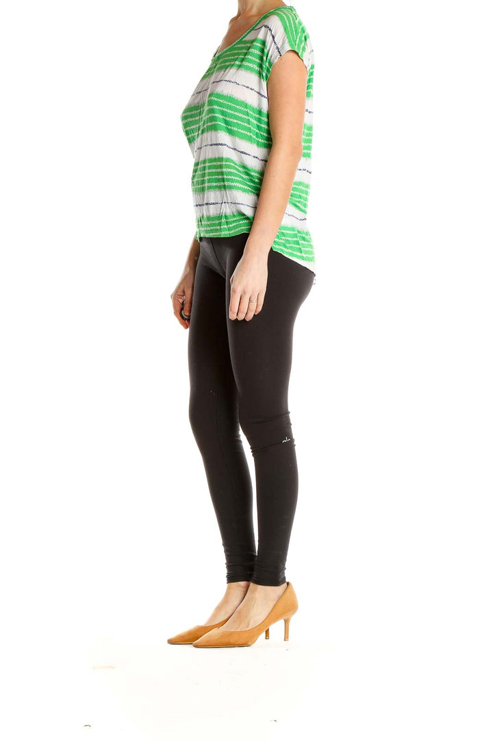 Front view of MICHAEL Michael Kors green and white striped short-sleeve top