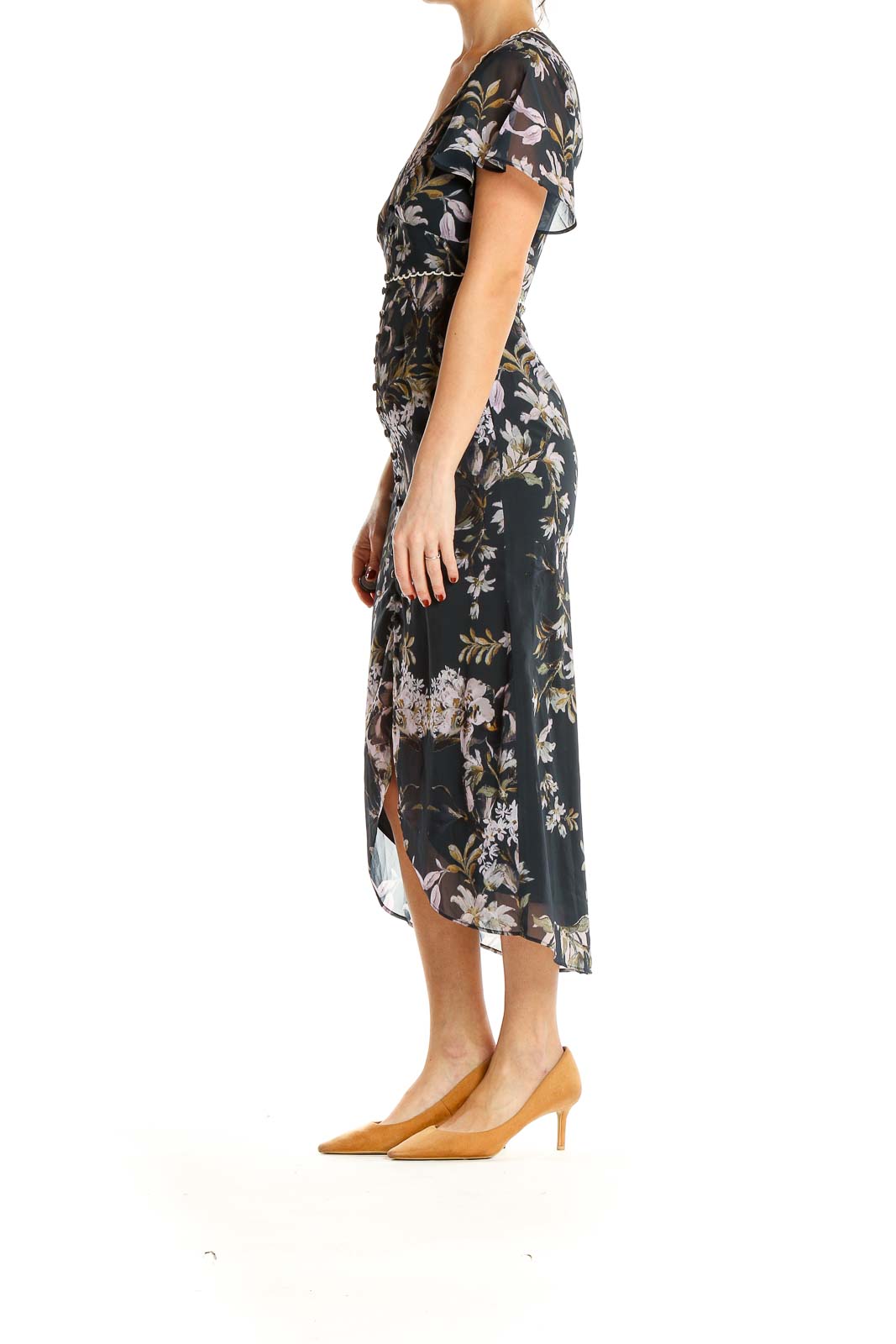 Black Floral Print Bohemian Fit & Flare Dress