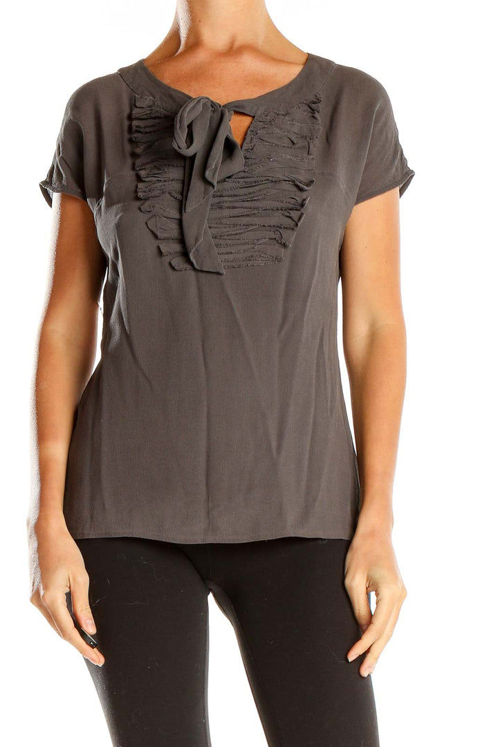 Gray Silk Textured Detail Top