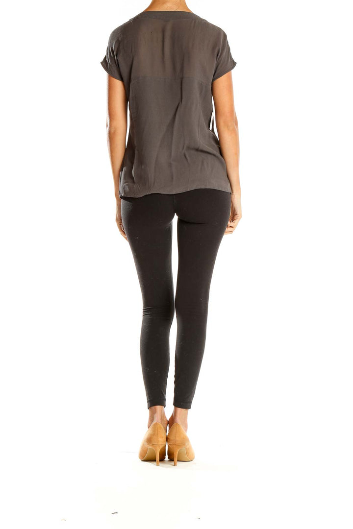 Gray Silk Textured Detail Top