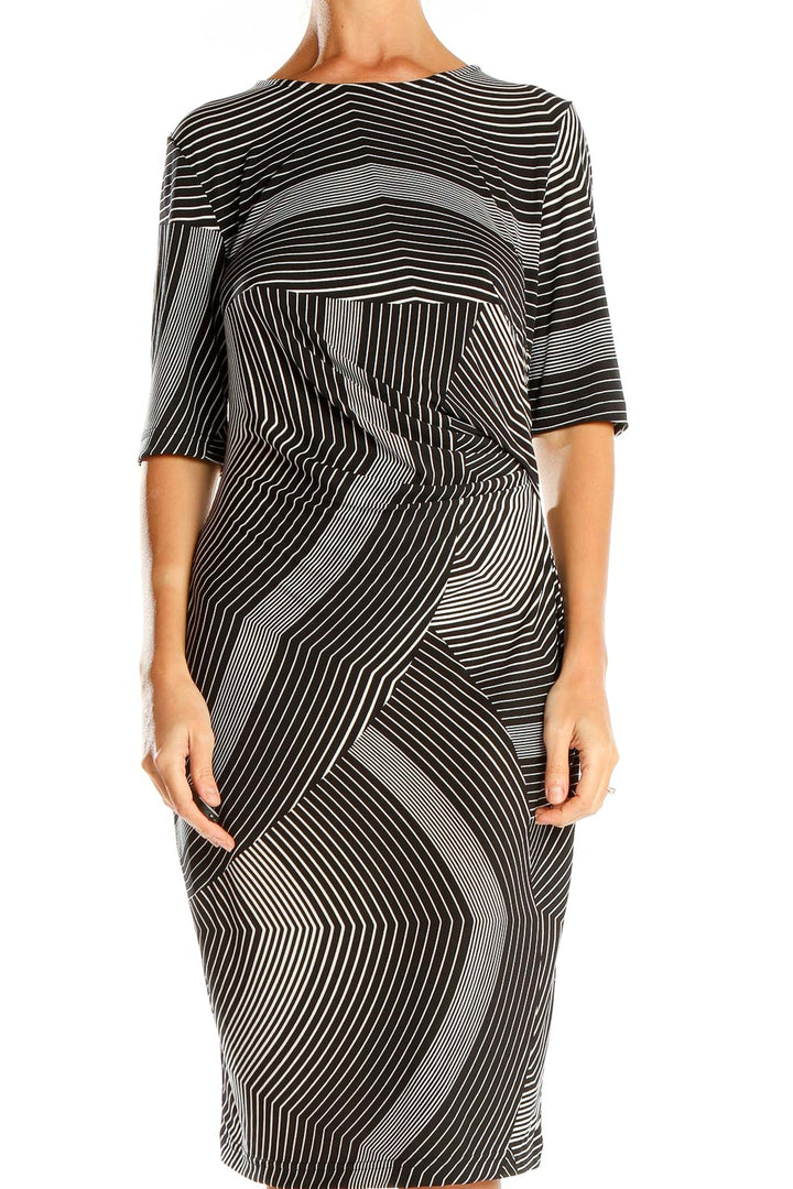 Gray Abstract Striped Sheath Dress