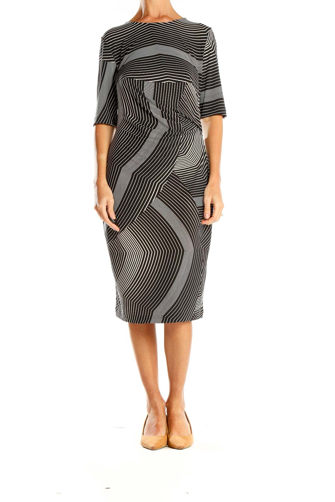 Gray Abstract Striped Sheath Dress