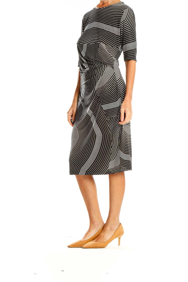 Gray Abstract Striped Sheath Dress