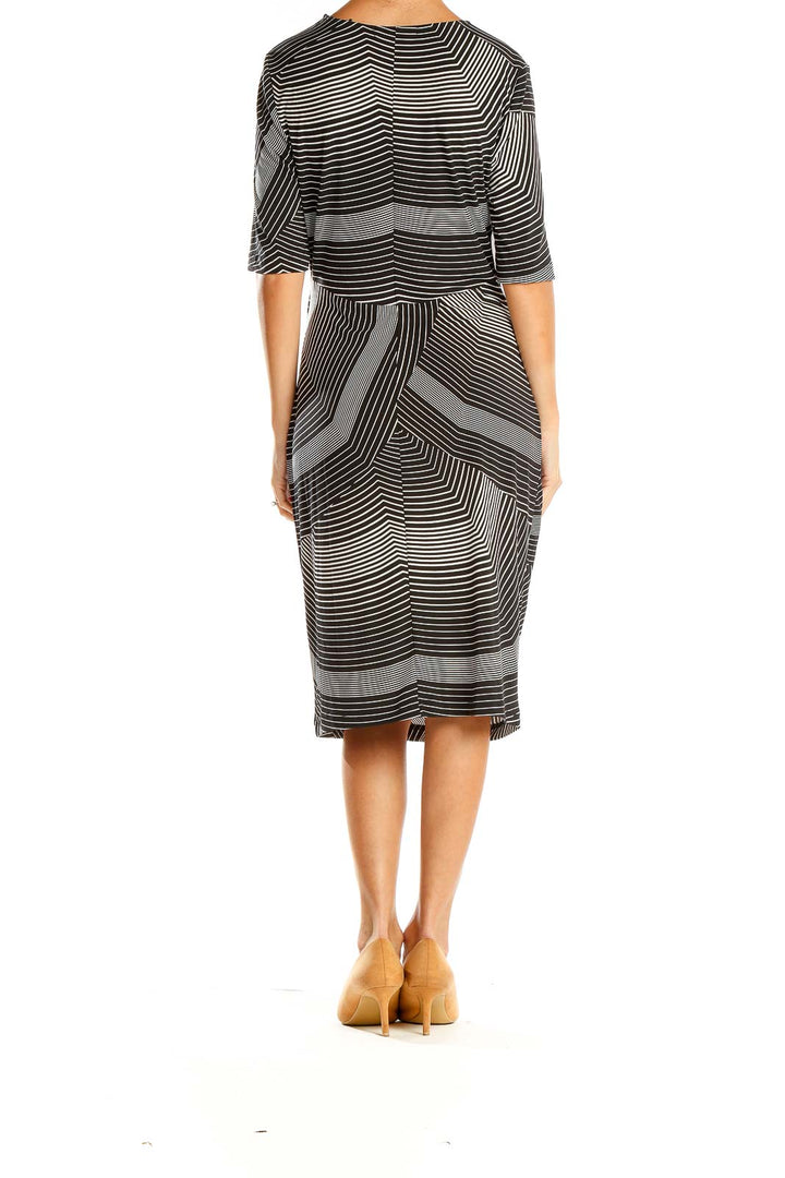 Gray Abstract Striped Sheath Dress