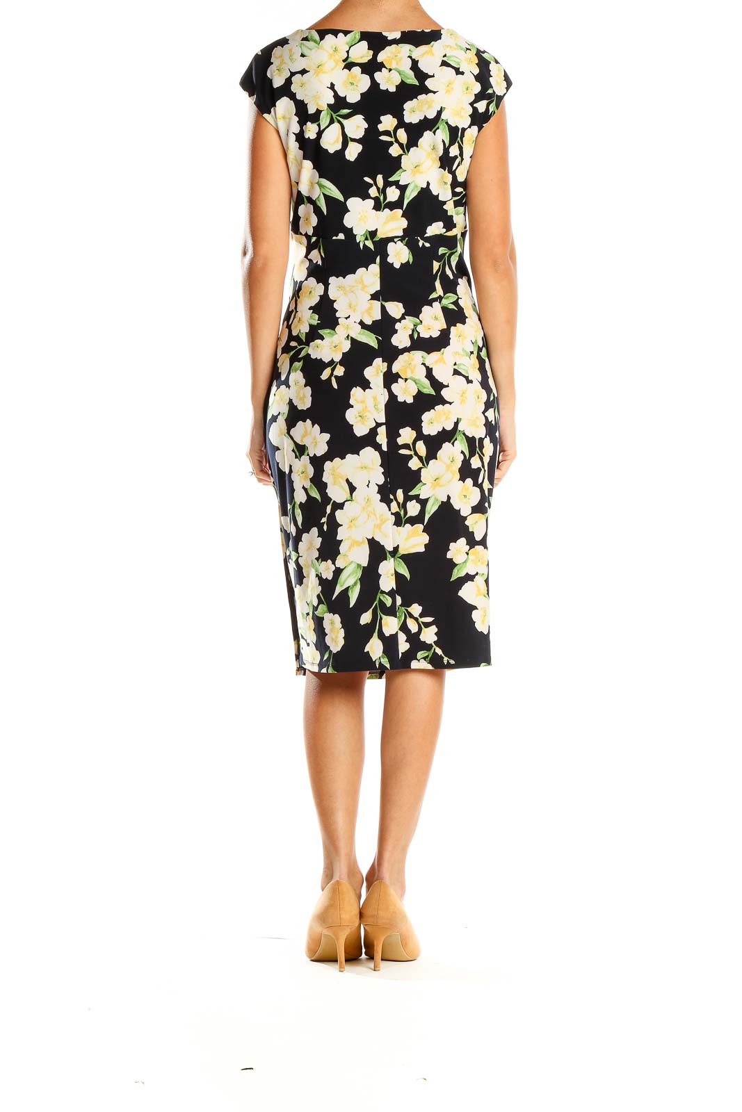 Black Yellow Floral Print Sheath Dress