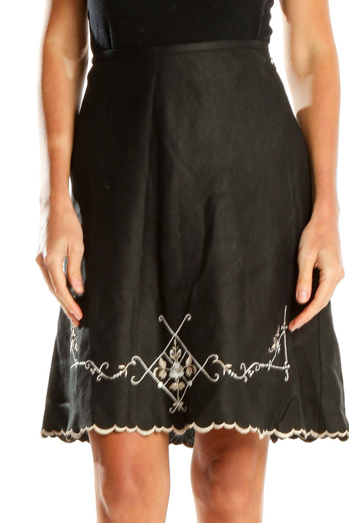 Black Embroidered A-Line Skirt