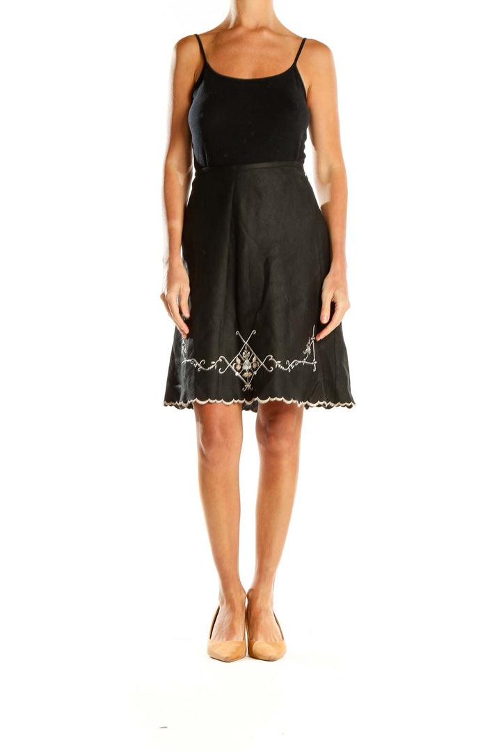 Black Embroidered A-Line Skirt