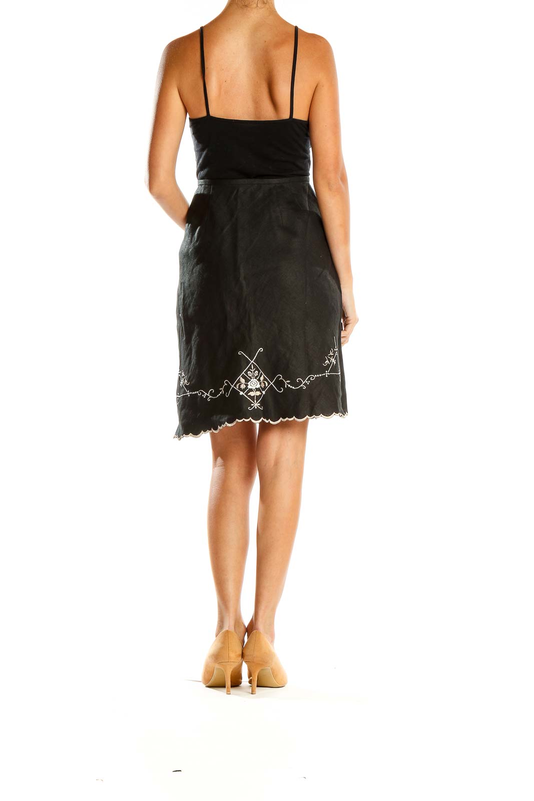 Black Embroidered A-Line Skirt