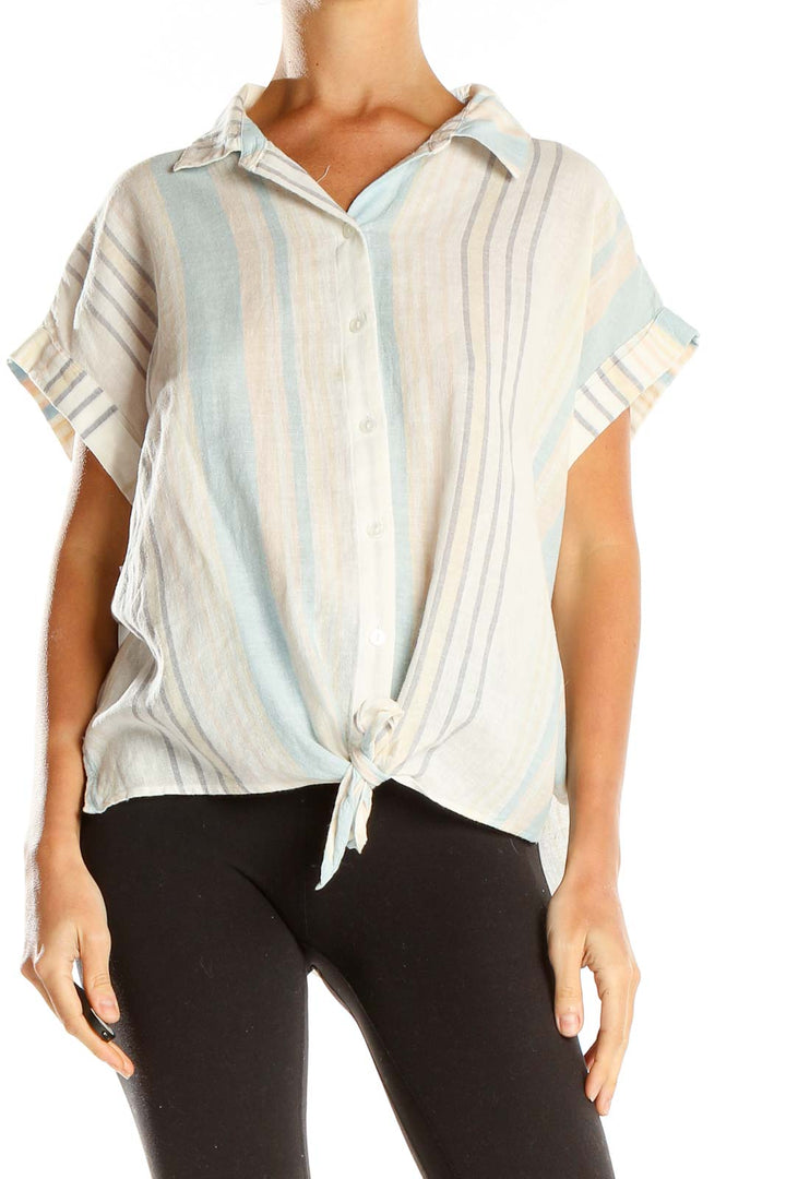 Blue Pastel Striped Casual Top