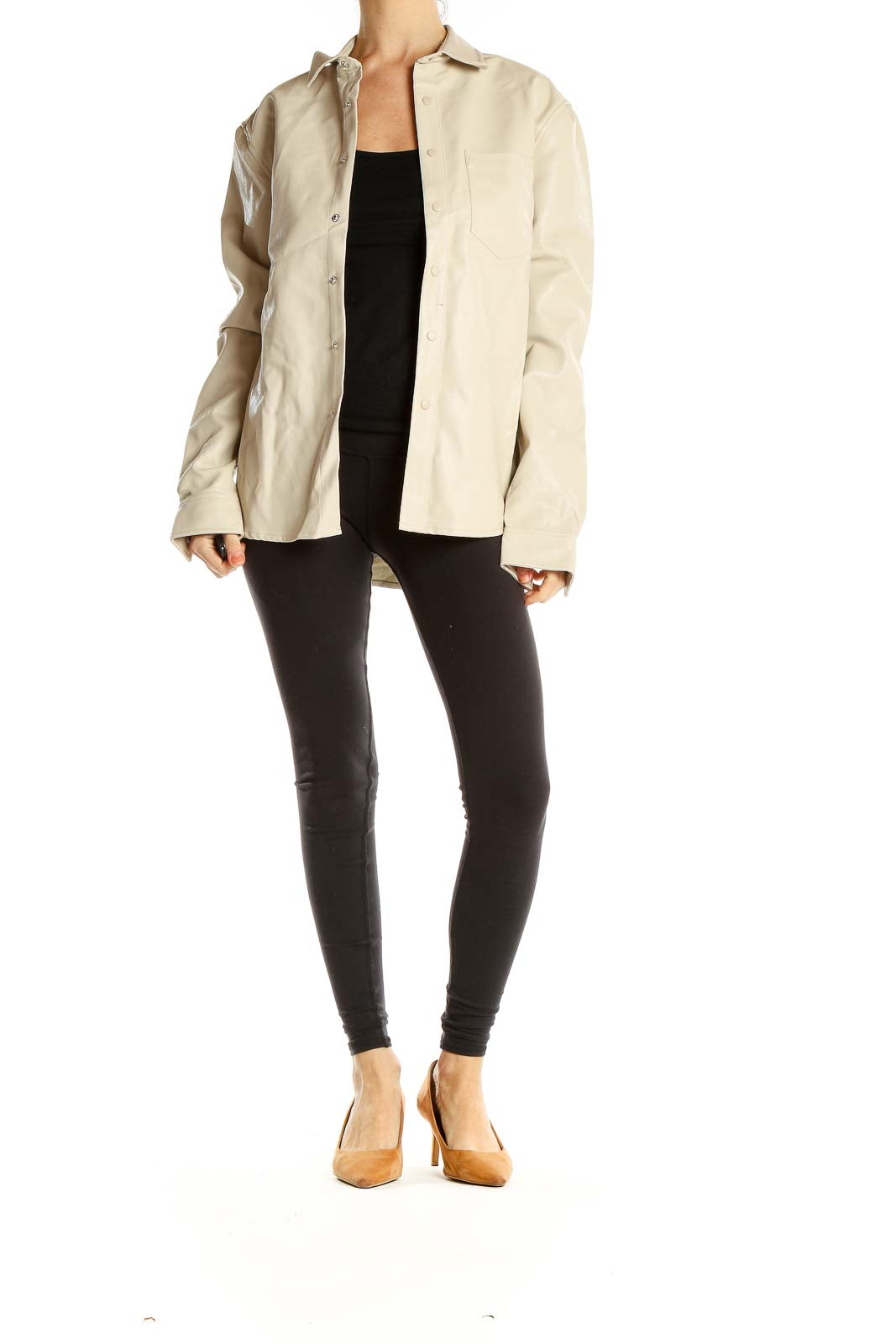 Cream Pleather Shacket