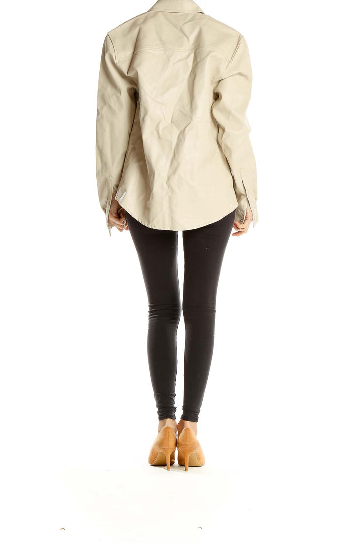 Cream Pleather Shacket