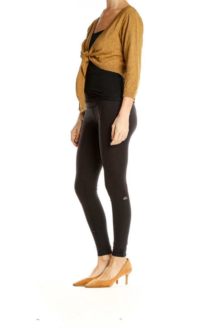 Gold Shimmer Tie Cropped Cardigan