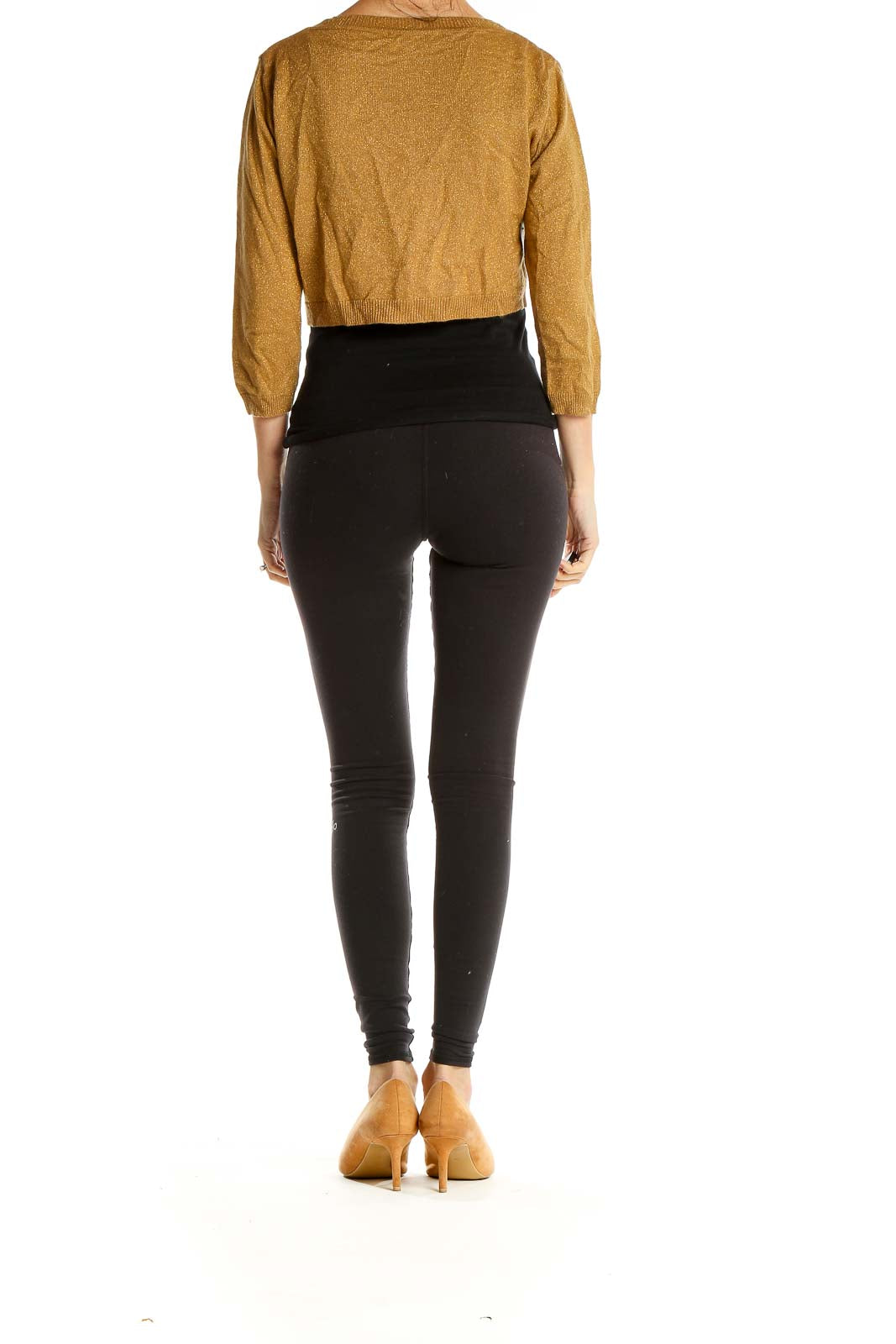 Gold Shimmer Tie Cropped Cardigan