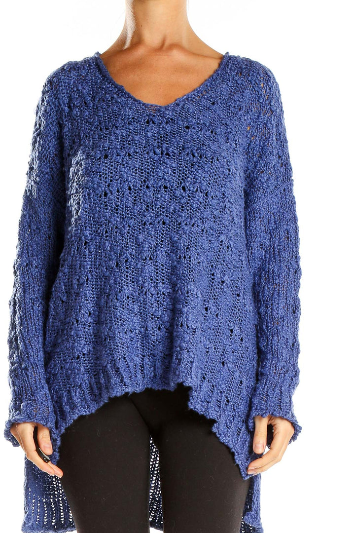 Blue Knit High Low Top