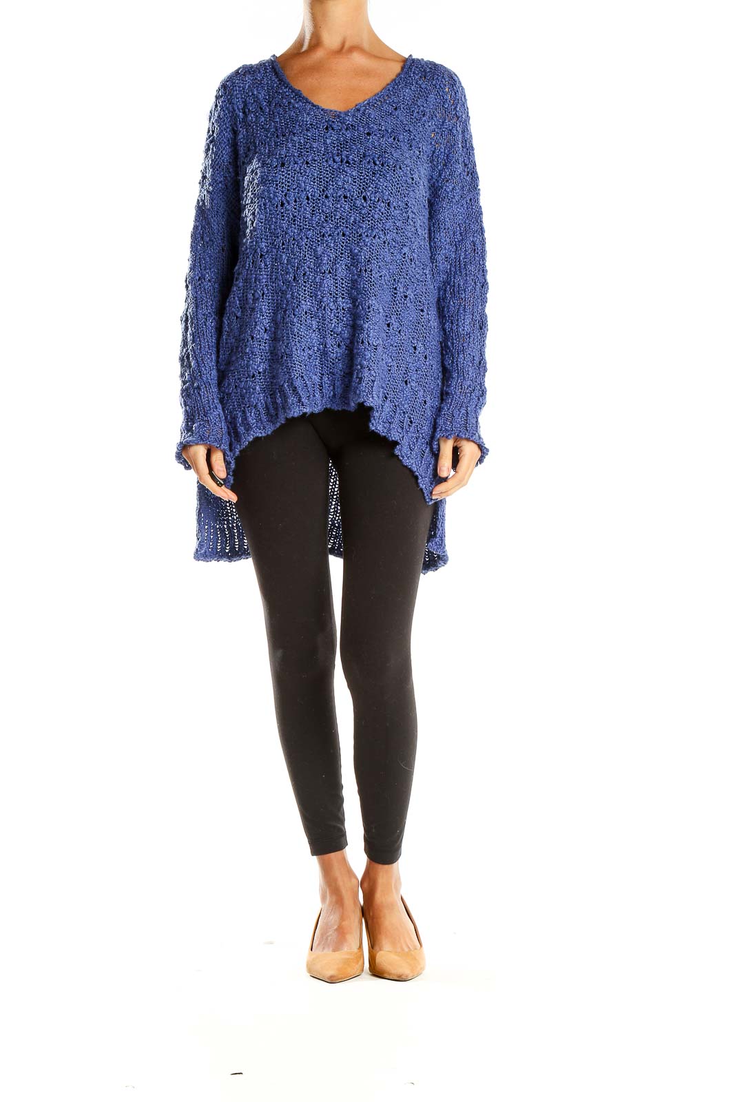 Blue Knit High Low Top