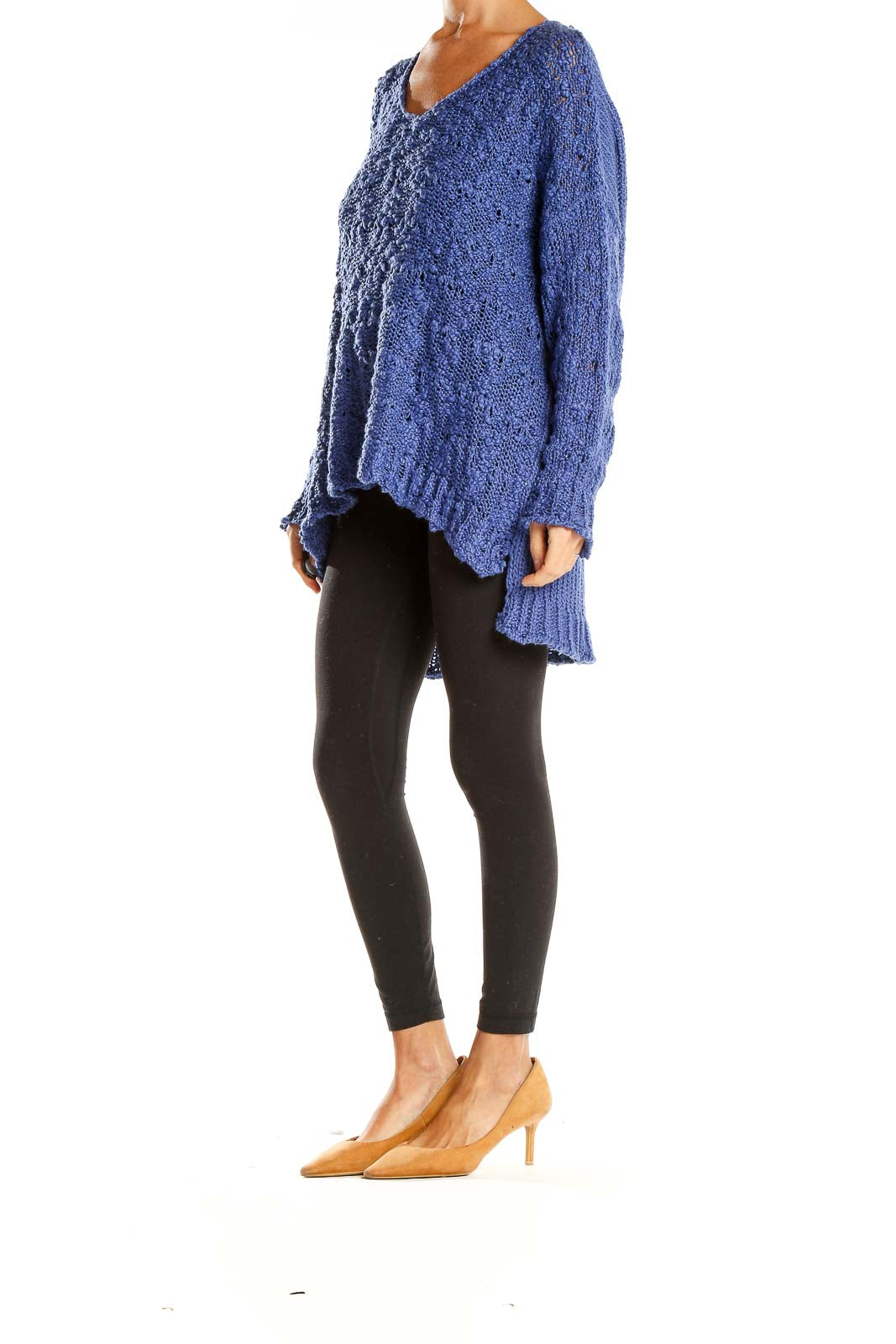 Blue Knit High Low Top