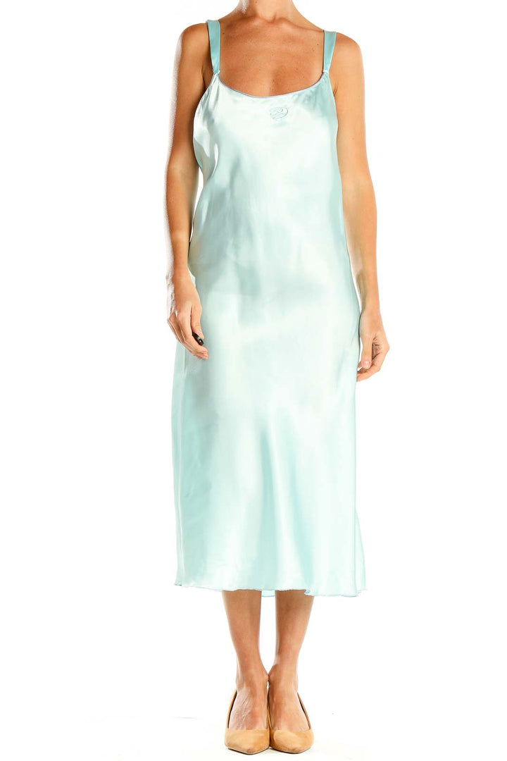 Mint Blue Satin Midi Slip Dress