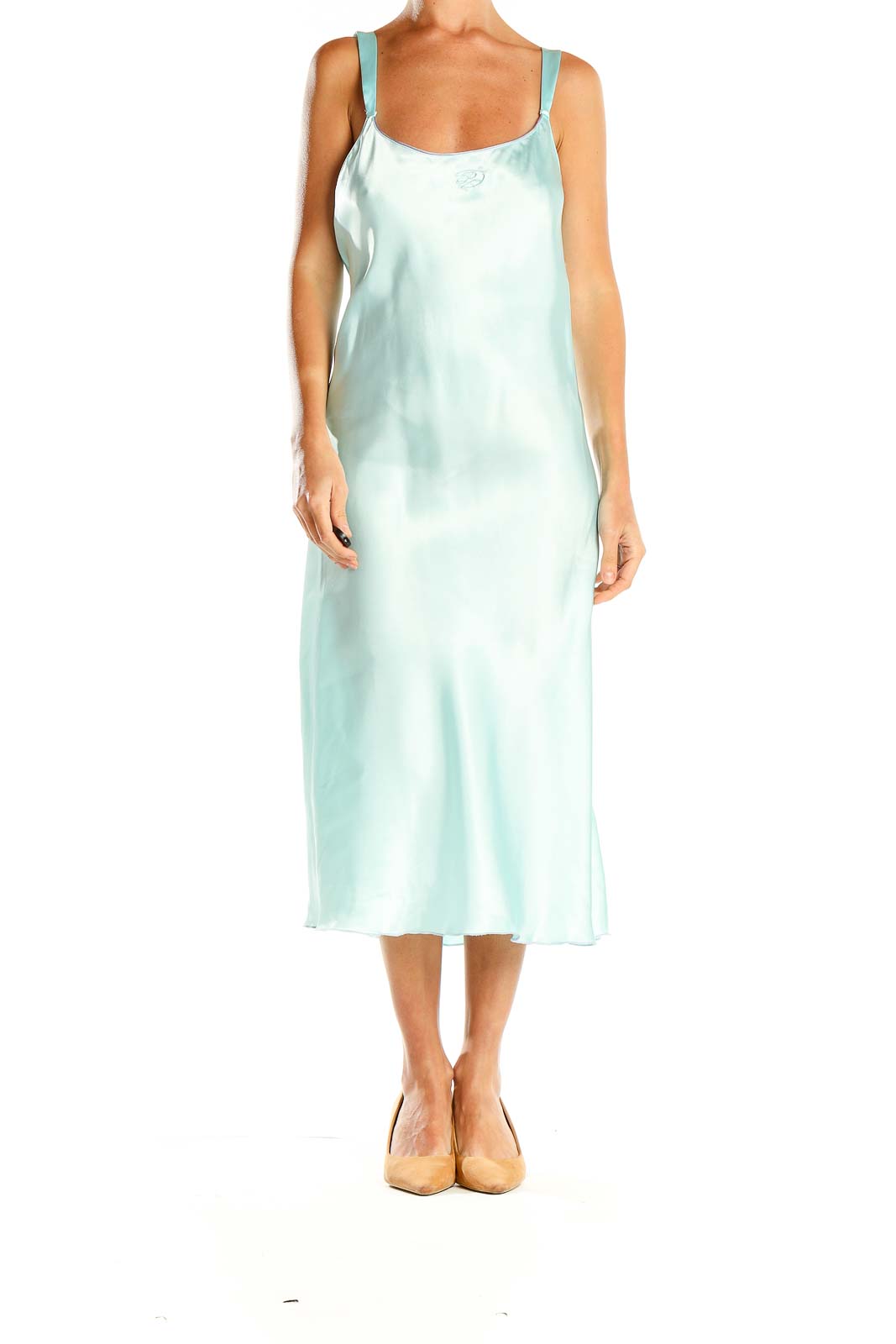 Mint Blue Satin Midi Slip Dress