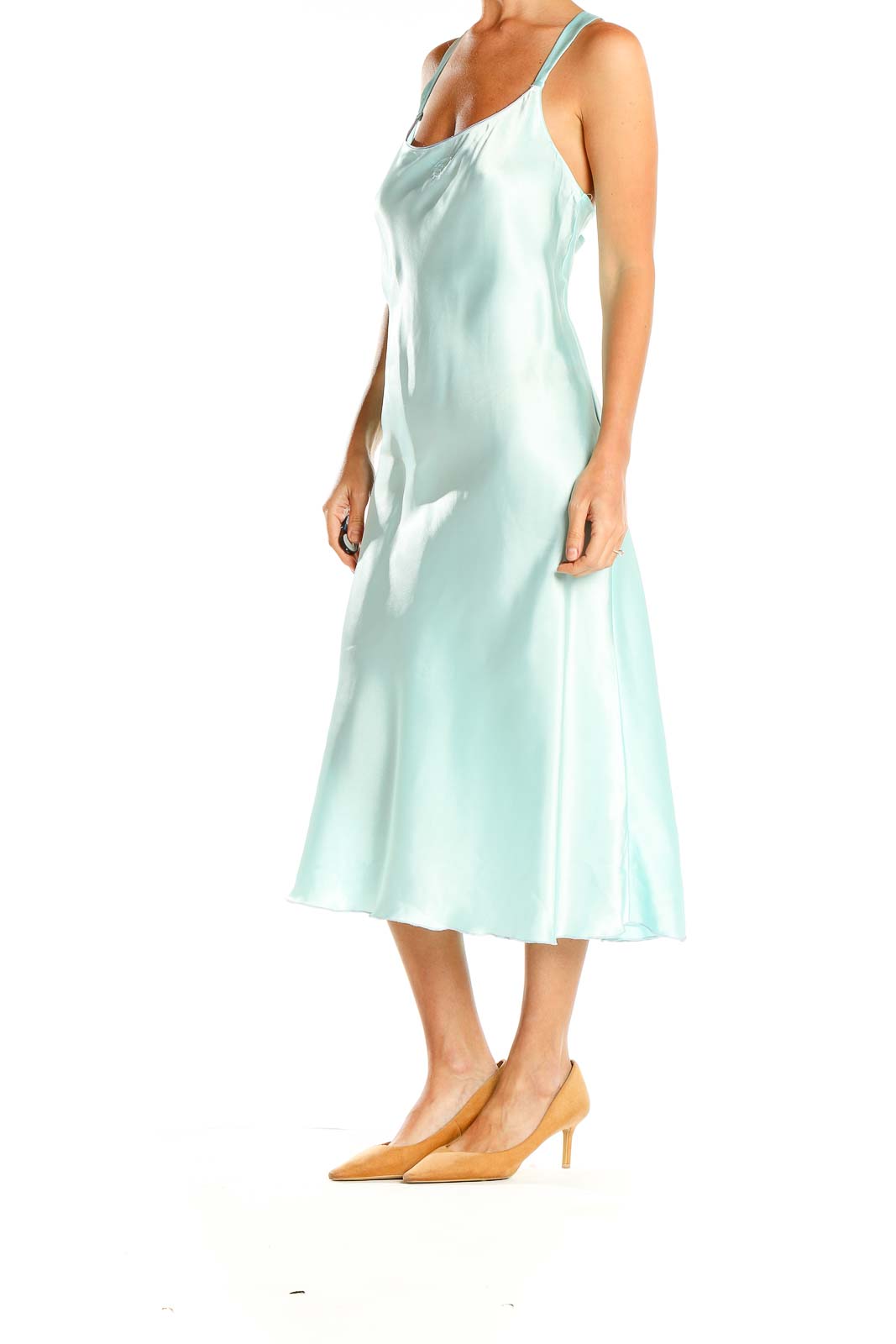 Mint Blue Satin Midi Slip Dress