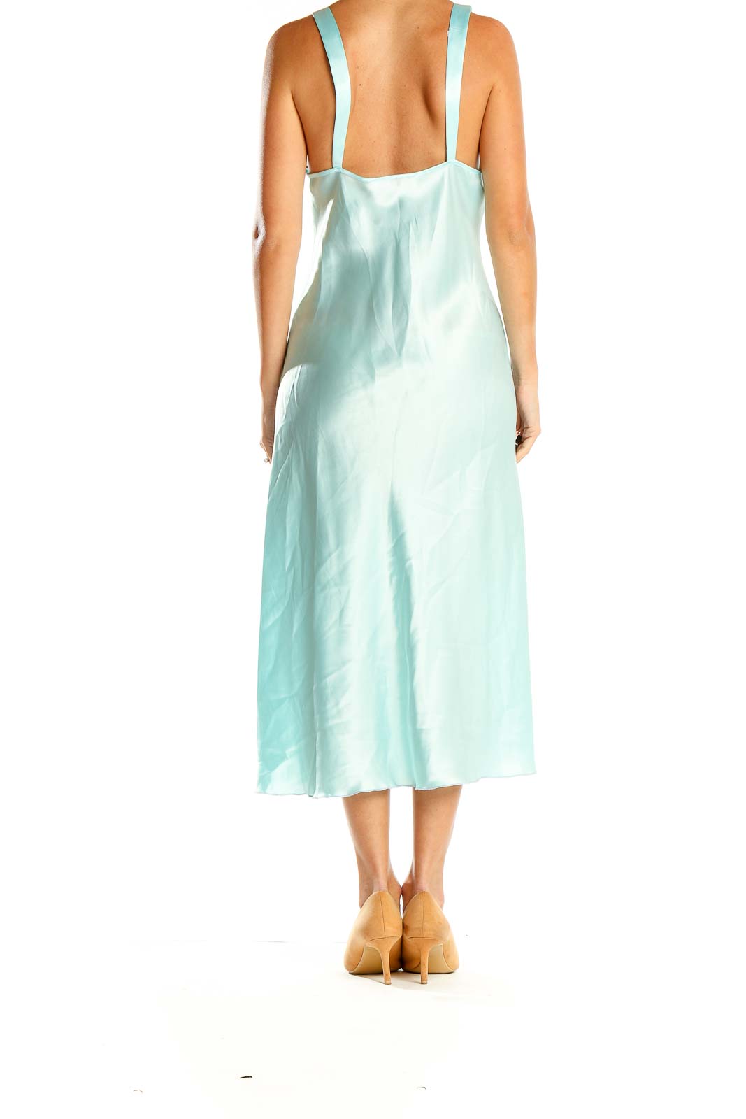 Mint Blue Satin Midi Slip Dress