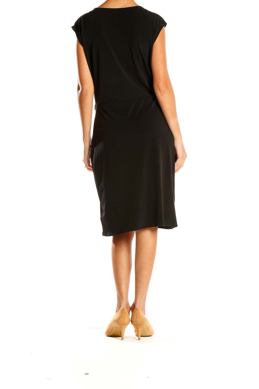 Black V-Neck Belted Sheath Dress