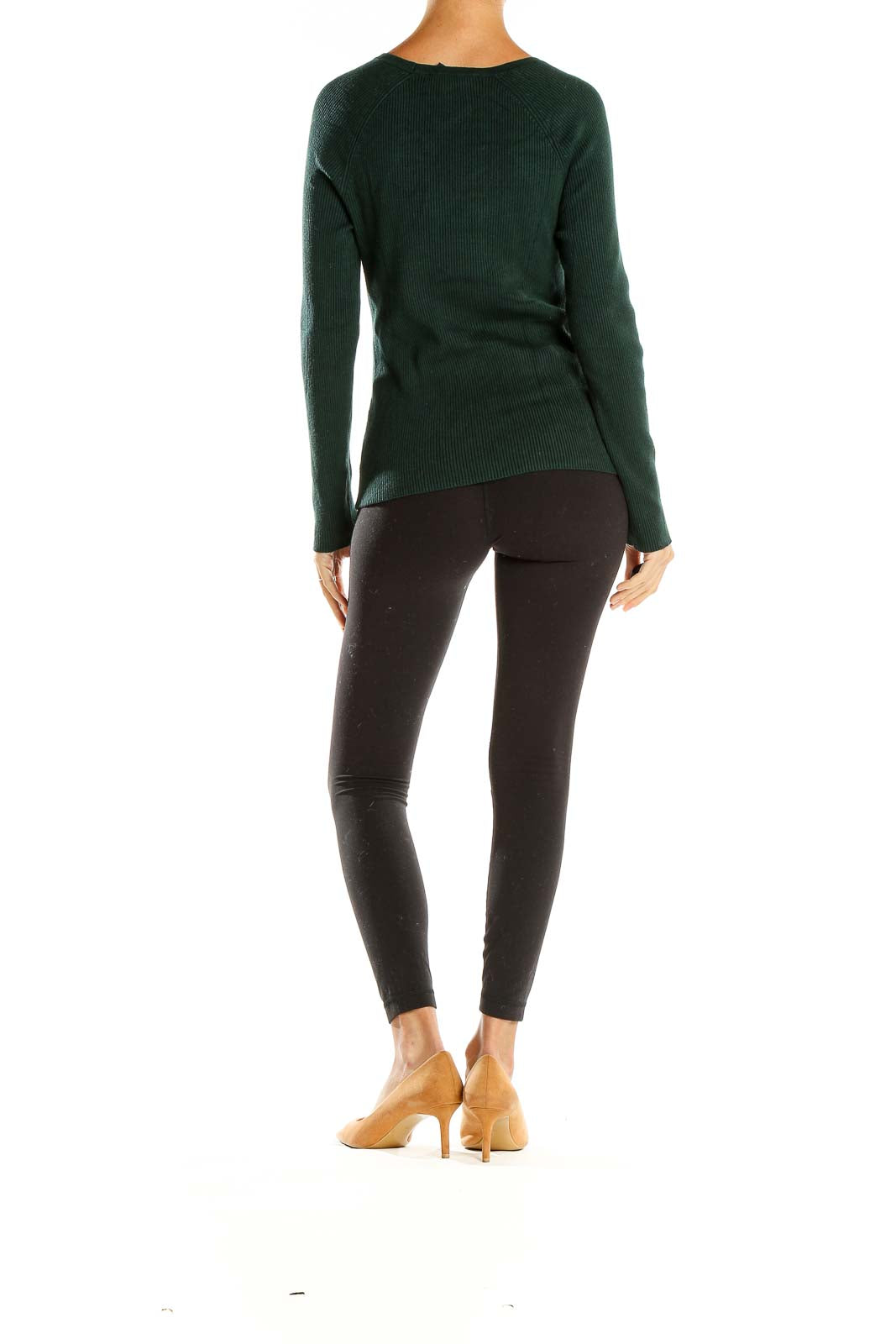 Green Fitted Lace Up Detail Sweater