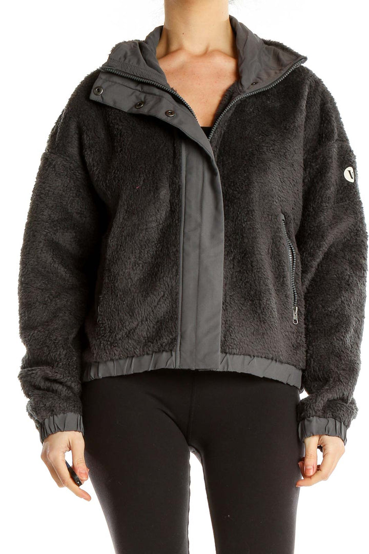 Black Fuzzy Bomber Jacket