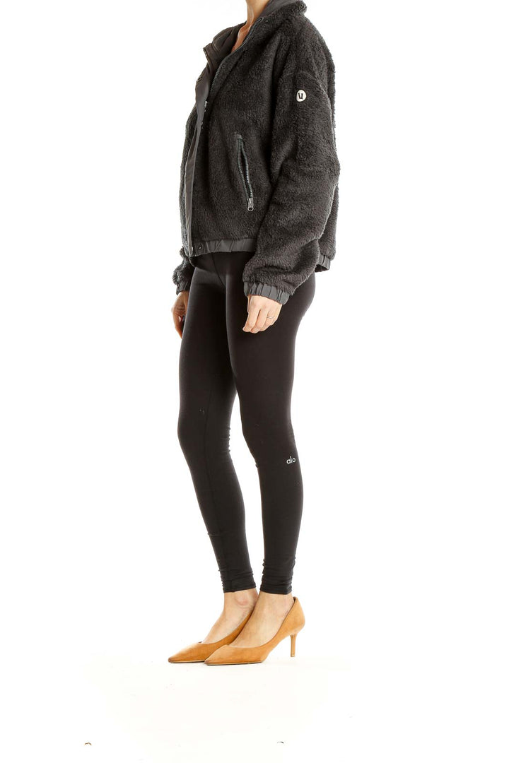 Black Fuzzy Bomber Jacket