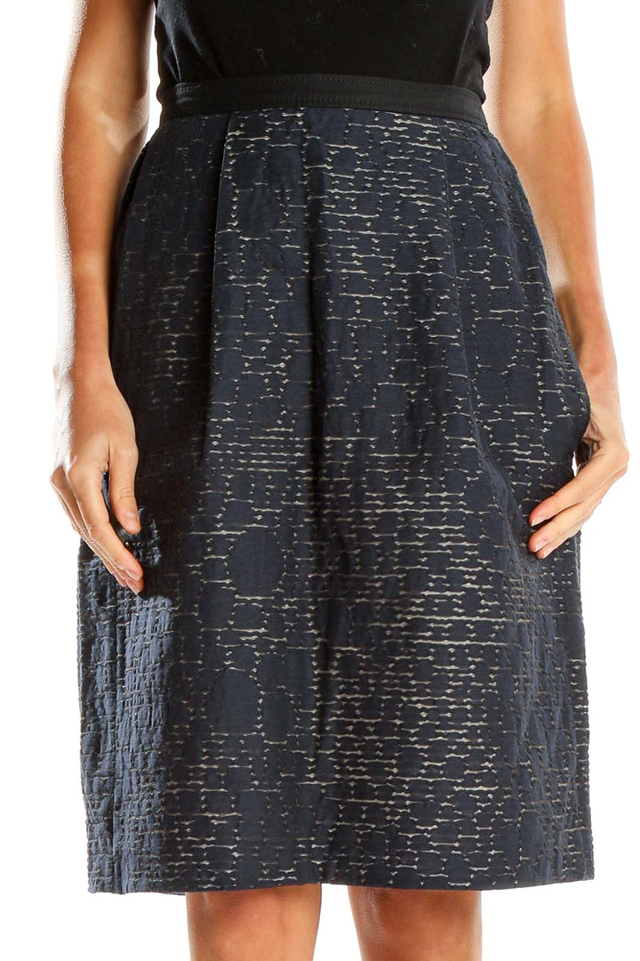 Blue Textured Pencil Skirt