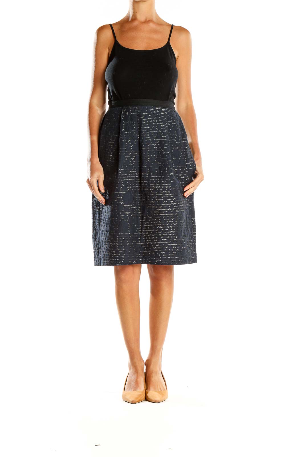 Blue Textured Pencil Skirt