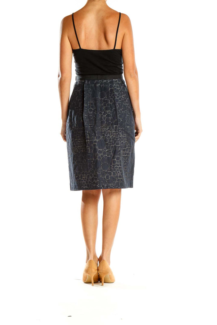 Blue Textured Pencil Skirt