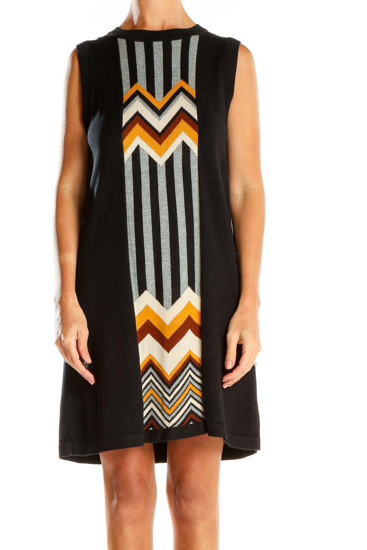 Black Knit Printed Panel Shift Dress