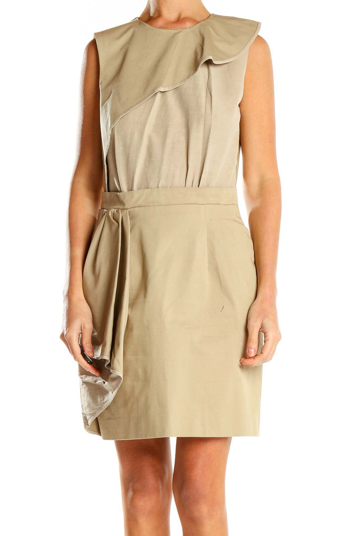 Beige Ruffle Work Sheath Dress