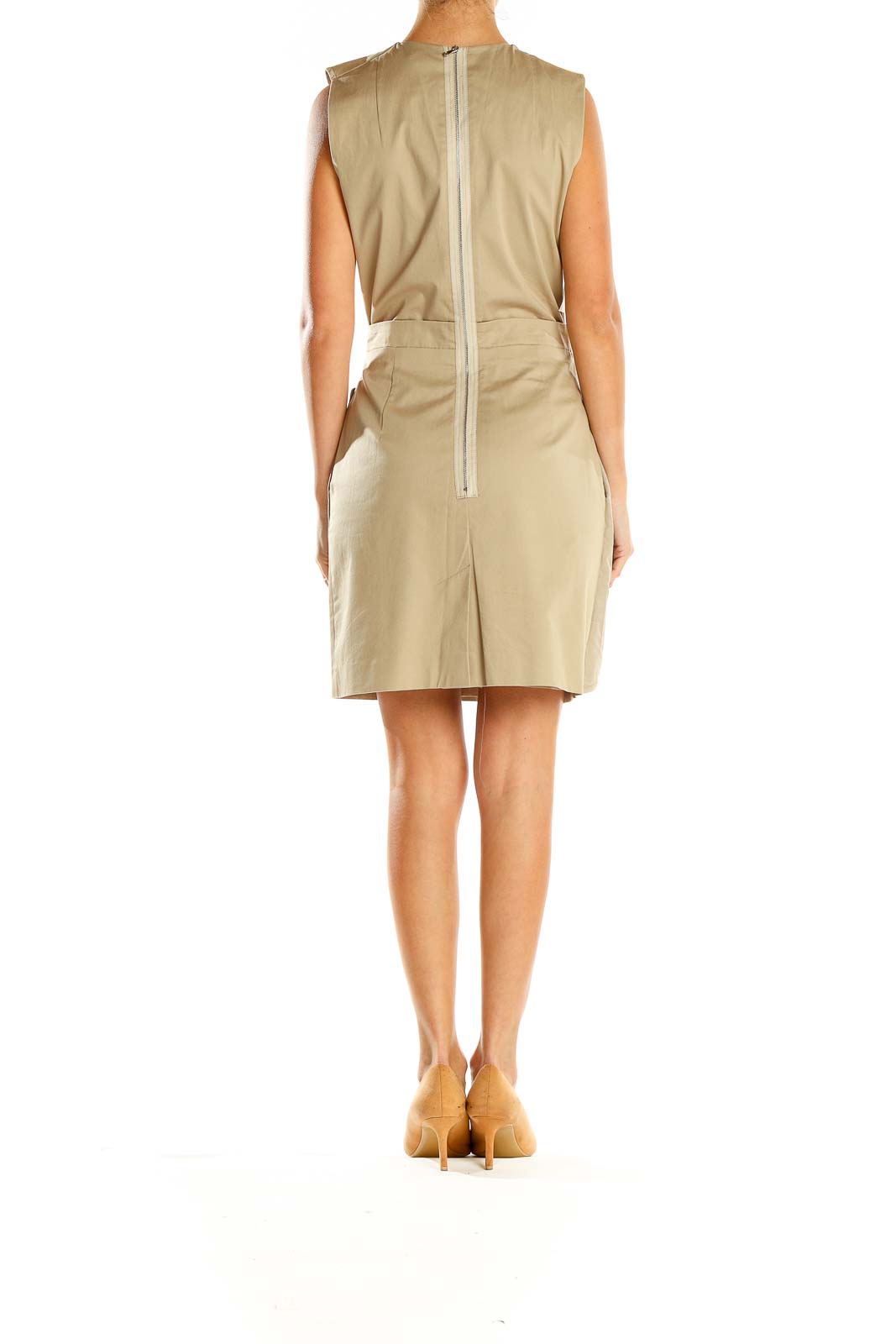 Beige Ruffle Work Sheath Dress