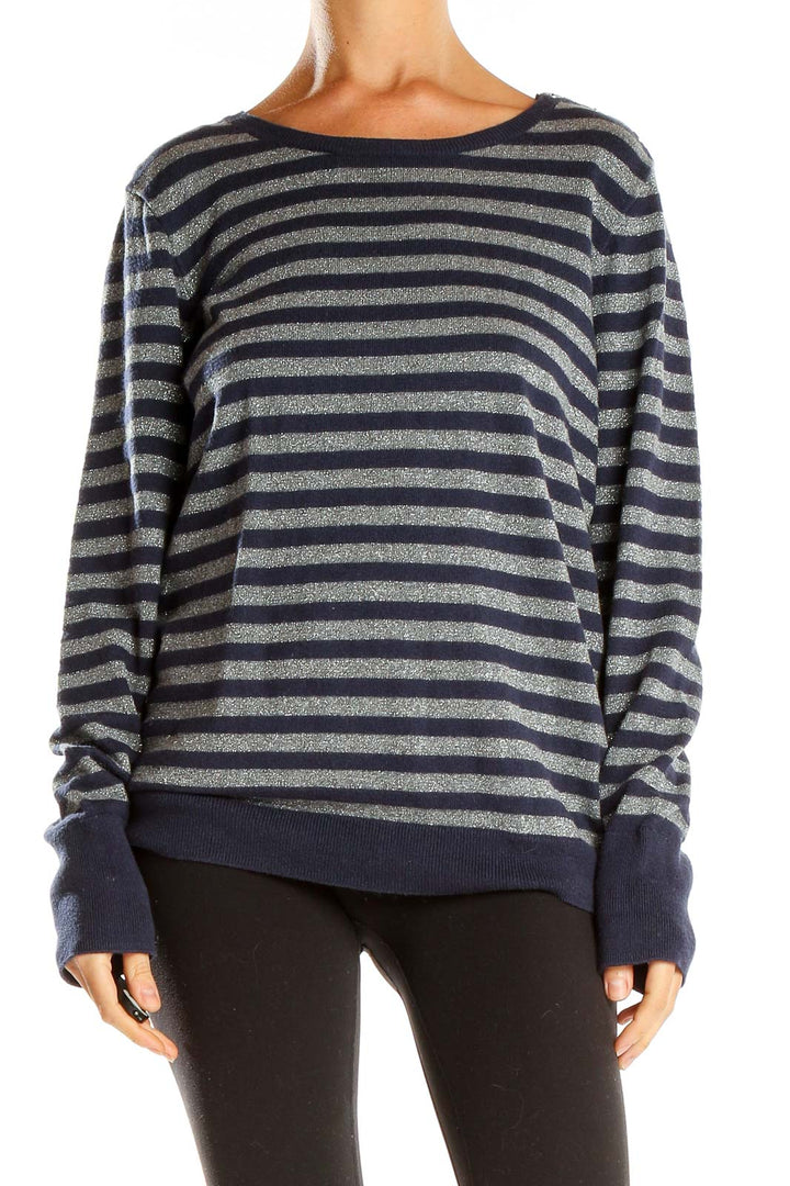 Blue Striped Casual Top