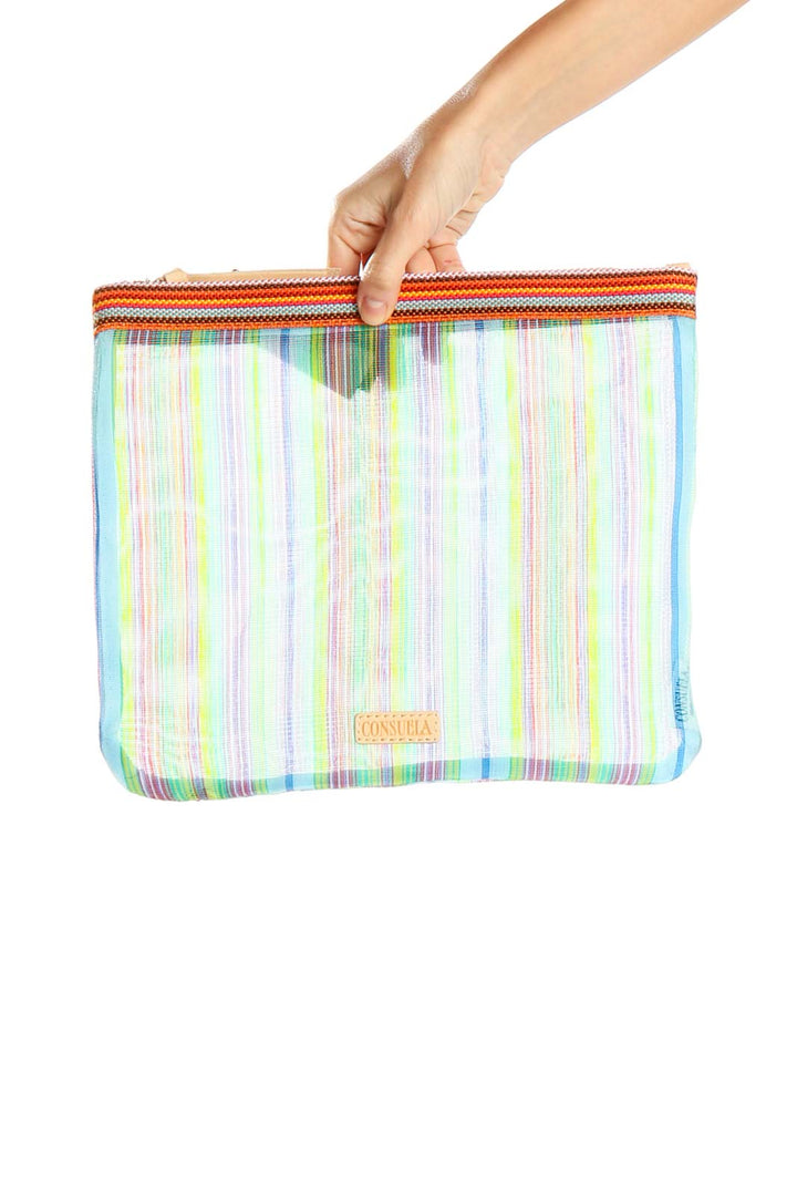 Multicolor Striped Mesh Toiletry Bag