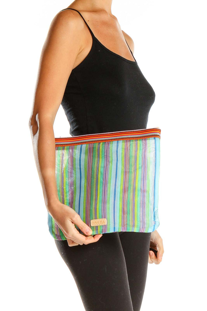 Multicolor Striped Mesh Toiletry Bag