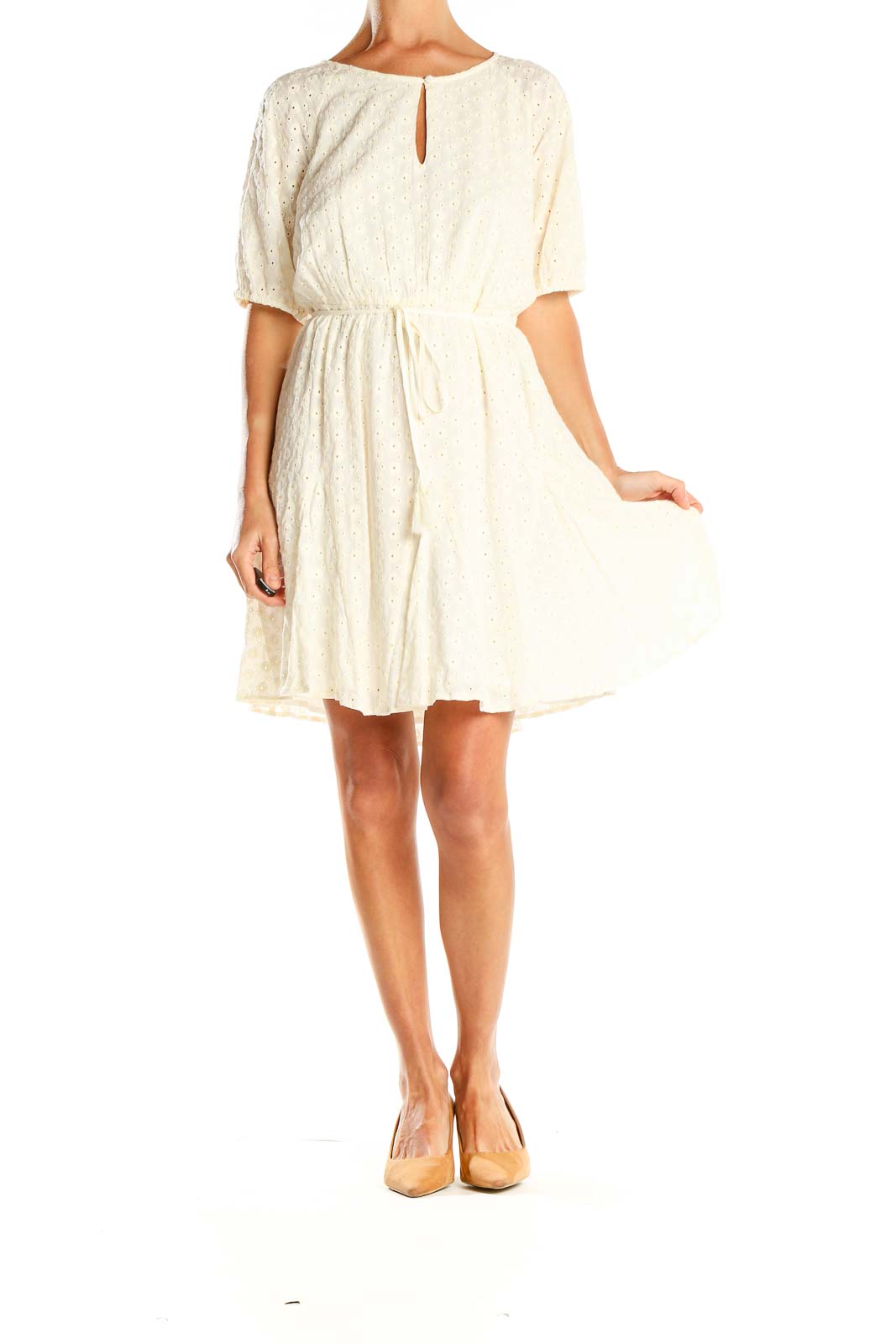 White Romantic Eyelet Fit & Flare Dress