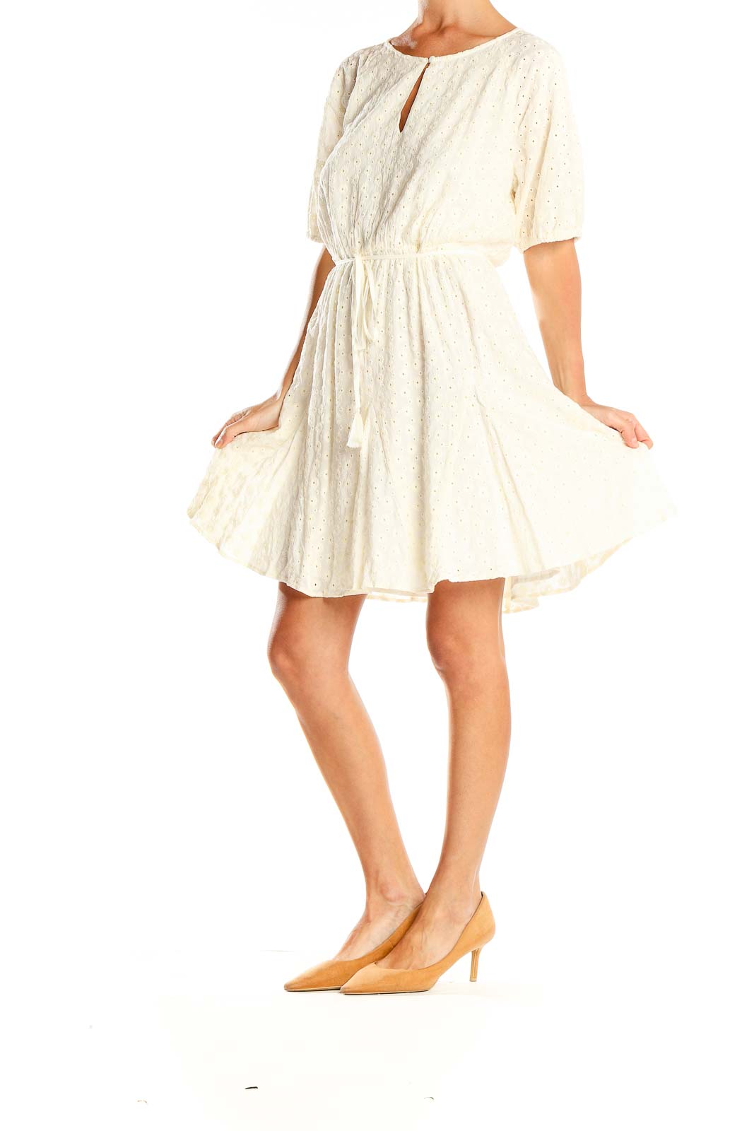 White Romantic Eyelet Fit & Flare Dress