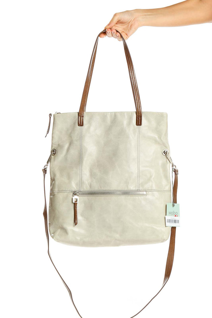 Beige Leather Tote Bag