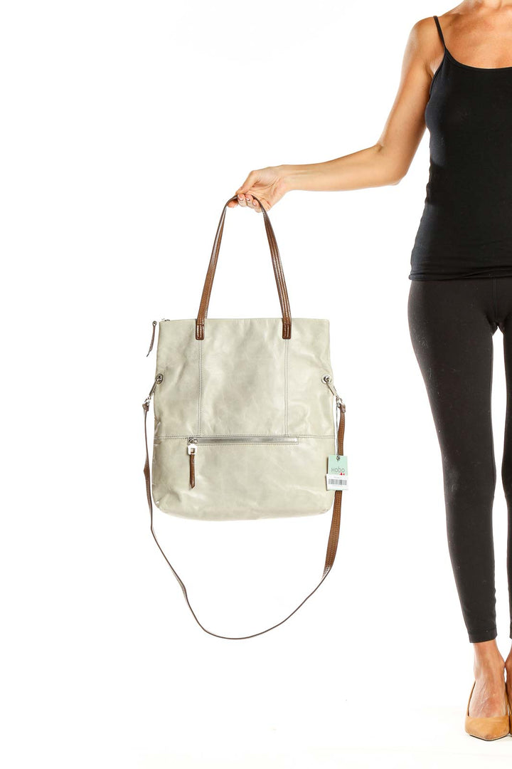 Beige Leather Tote Bag