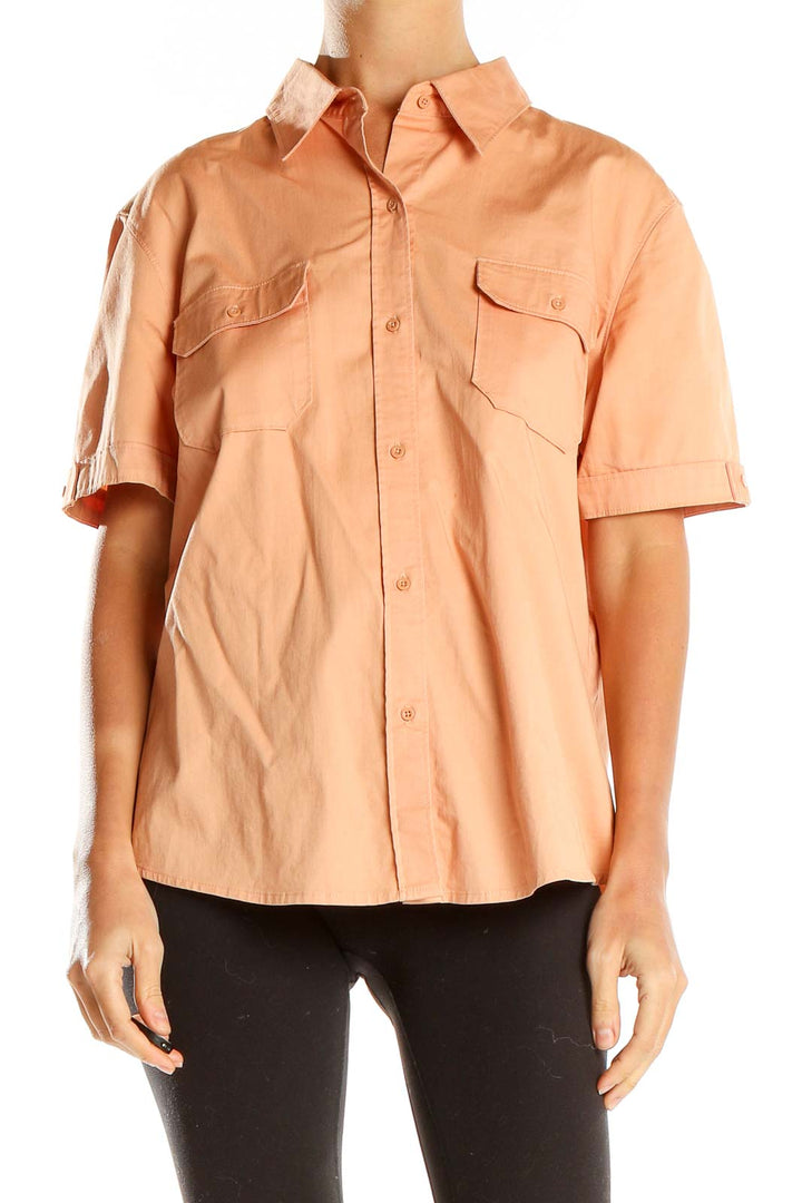 Orange Collared Button-Up Shirt