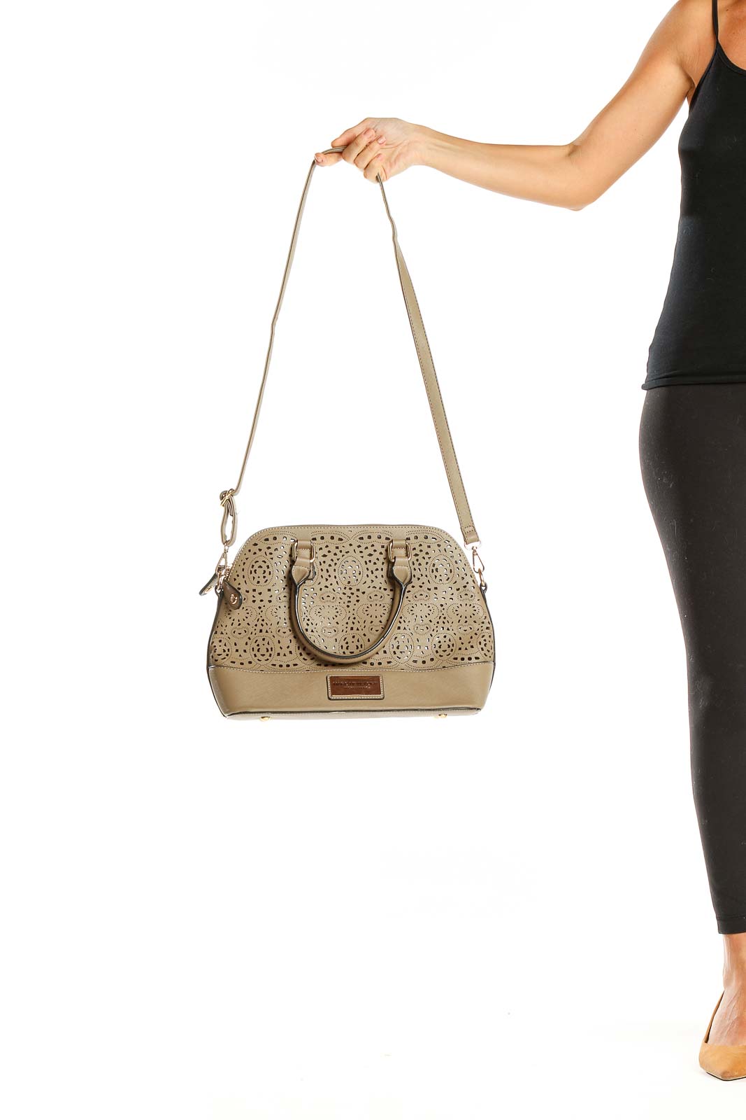 Beige Eyelet Crossbody Bag