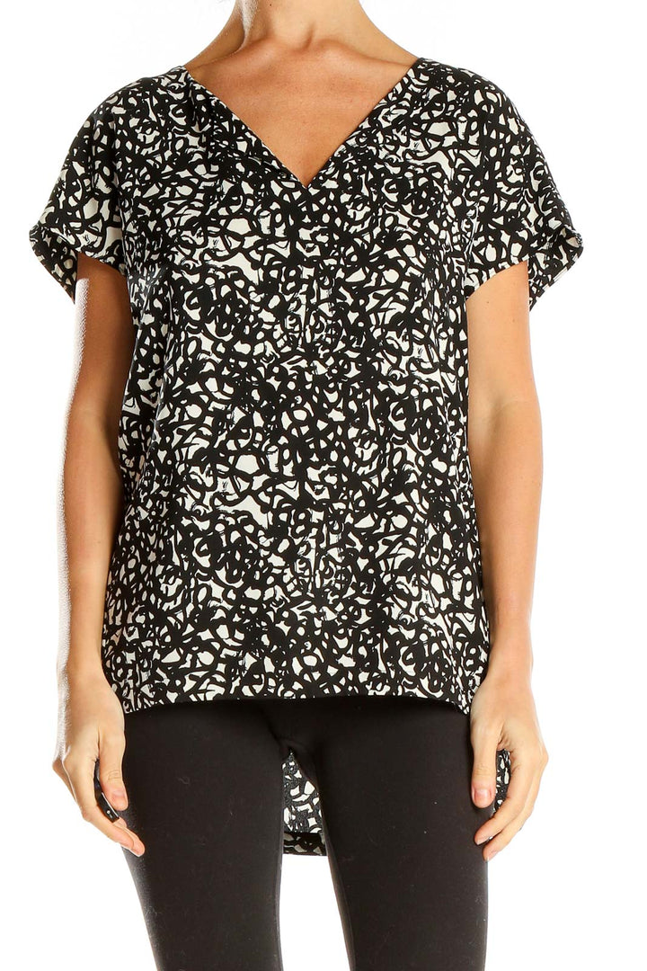 Black White Printed Casual Blouse